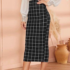 Plaid Elastic Bodycon Midi Skirt